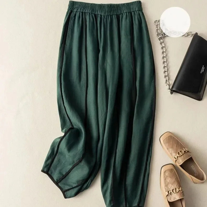 Duttini | Green Stripe Linen Wide Leg Pant