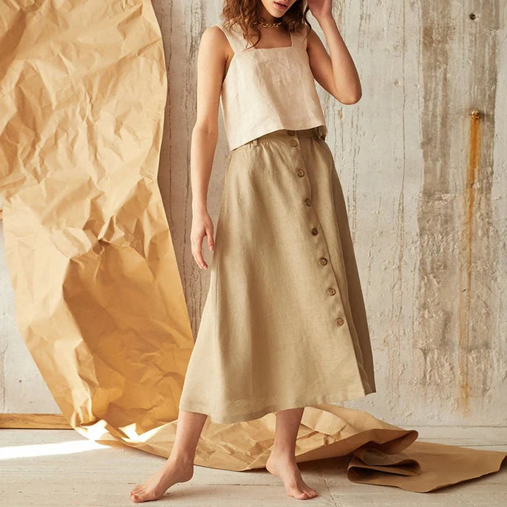 Duttini | Square Neck Linen Crop Tank