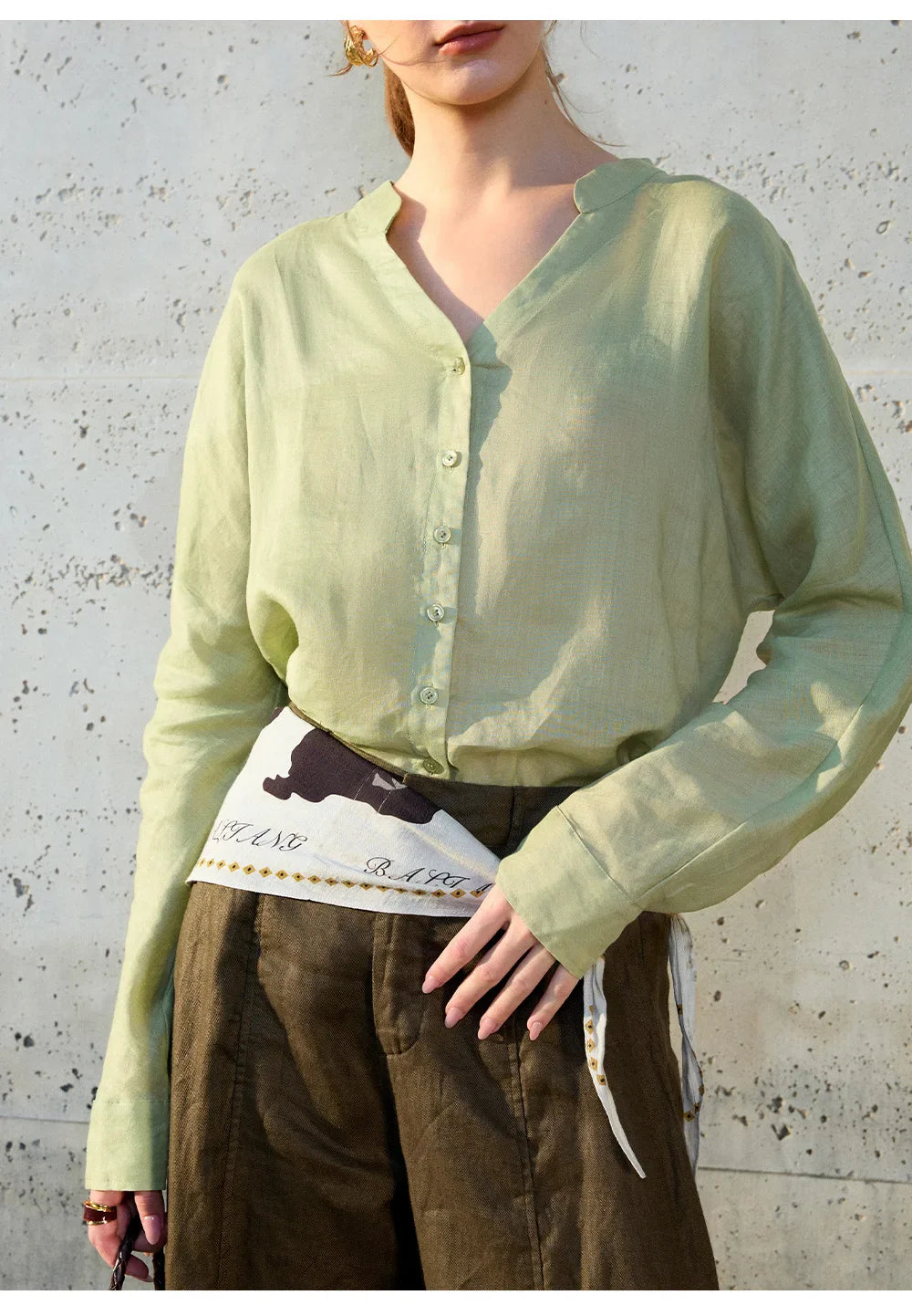 Duttini | Linen V-Neck Shirt for Women