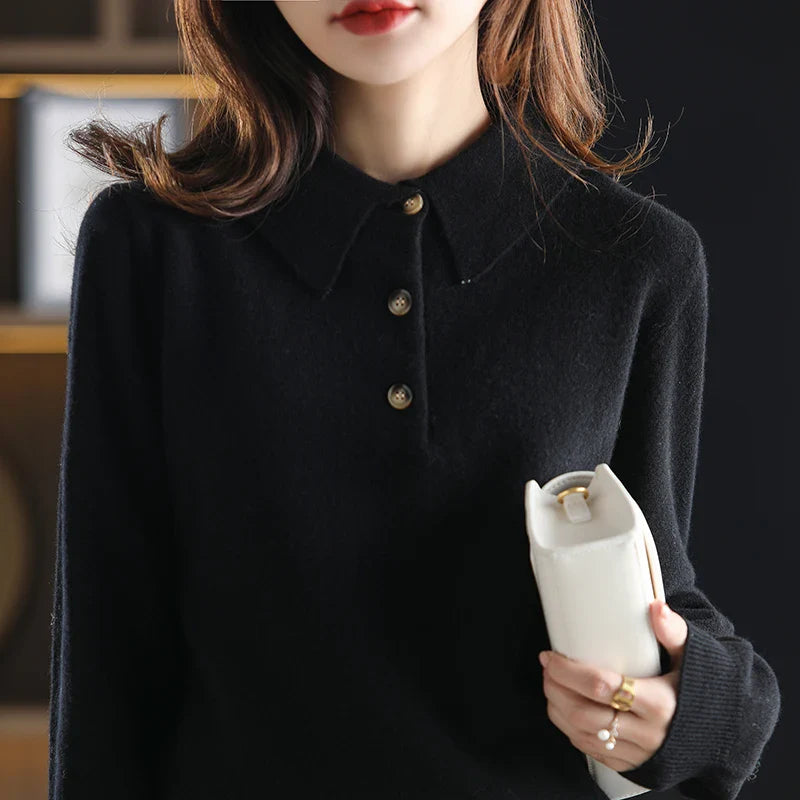 Duttini | Wool Polo Sweater for Women in Classic Fit, Navy