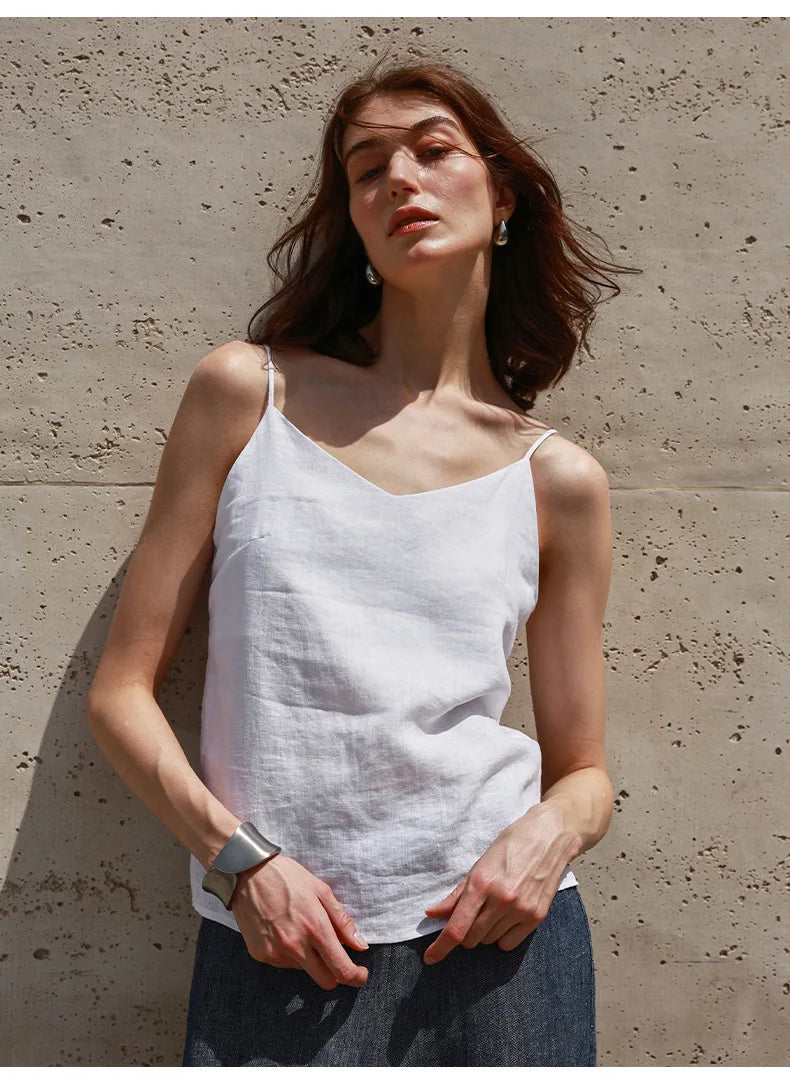Duttini | Linen V-Neck Camisole Top for Women
