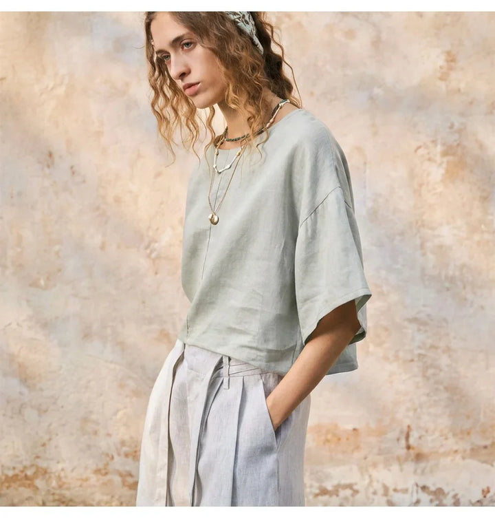 Duttini | Flared Sleeve Linen Pullover for Women