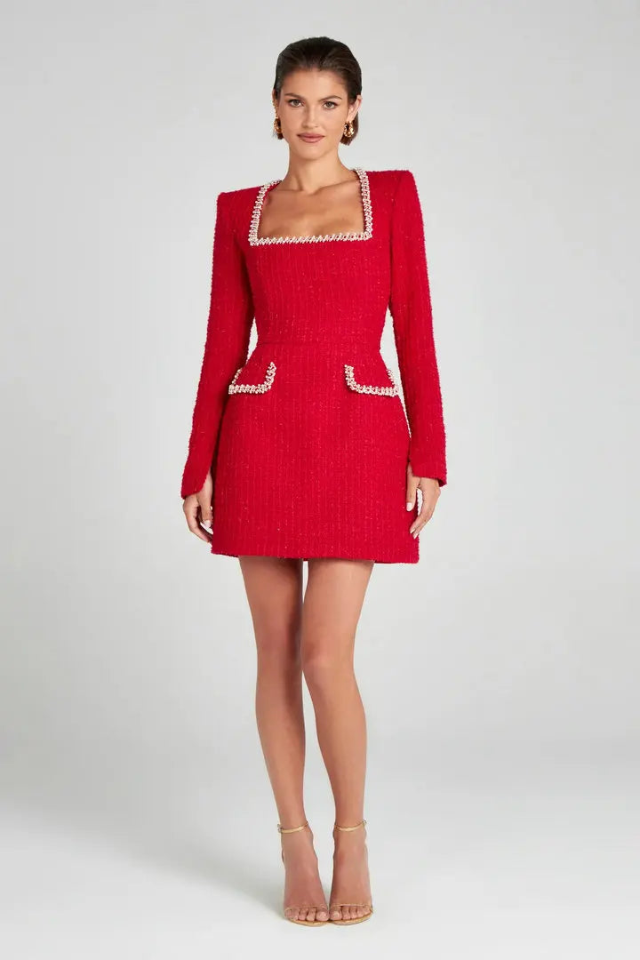 Duttini | Tweed Pearl Trim Blazer Mini Dress