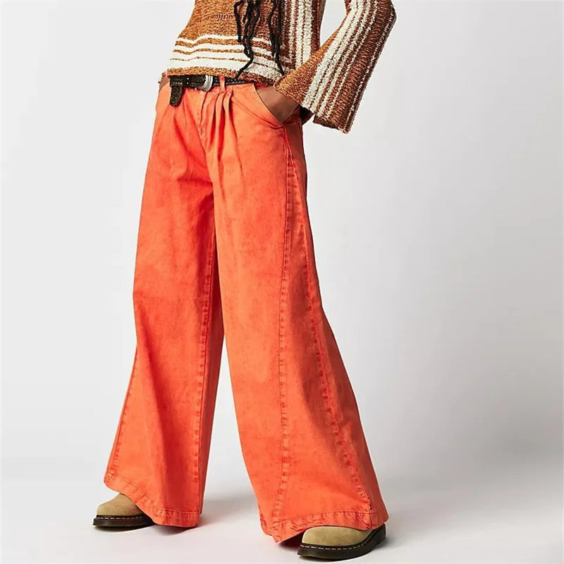 Duttini | Pleated Wide-Leg Jeans for Women in Denim Blue