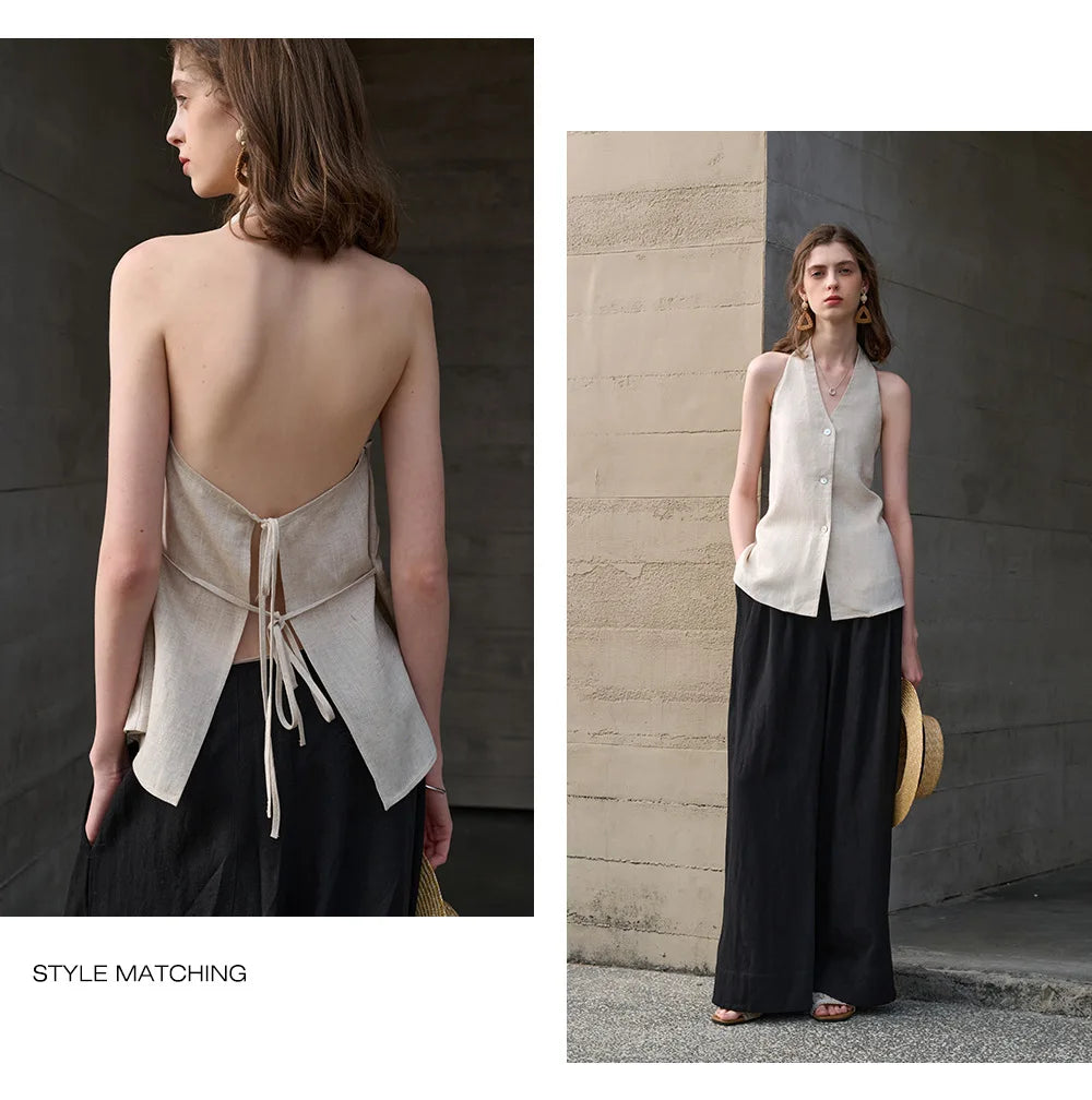 Duttini | Linen Halter Waistcoat Top for Women