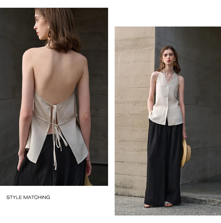 Duttini | Linen Halter Waistcoat Top for Women
