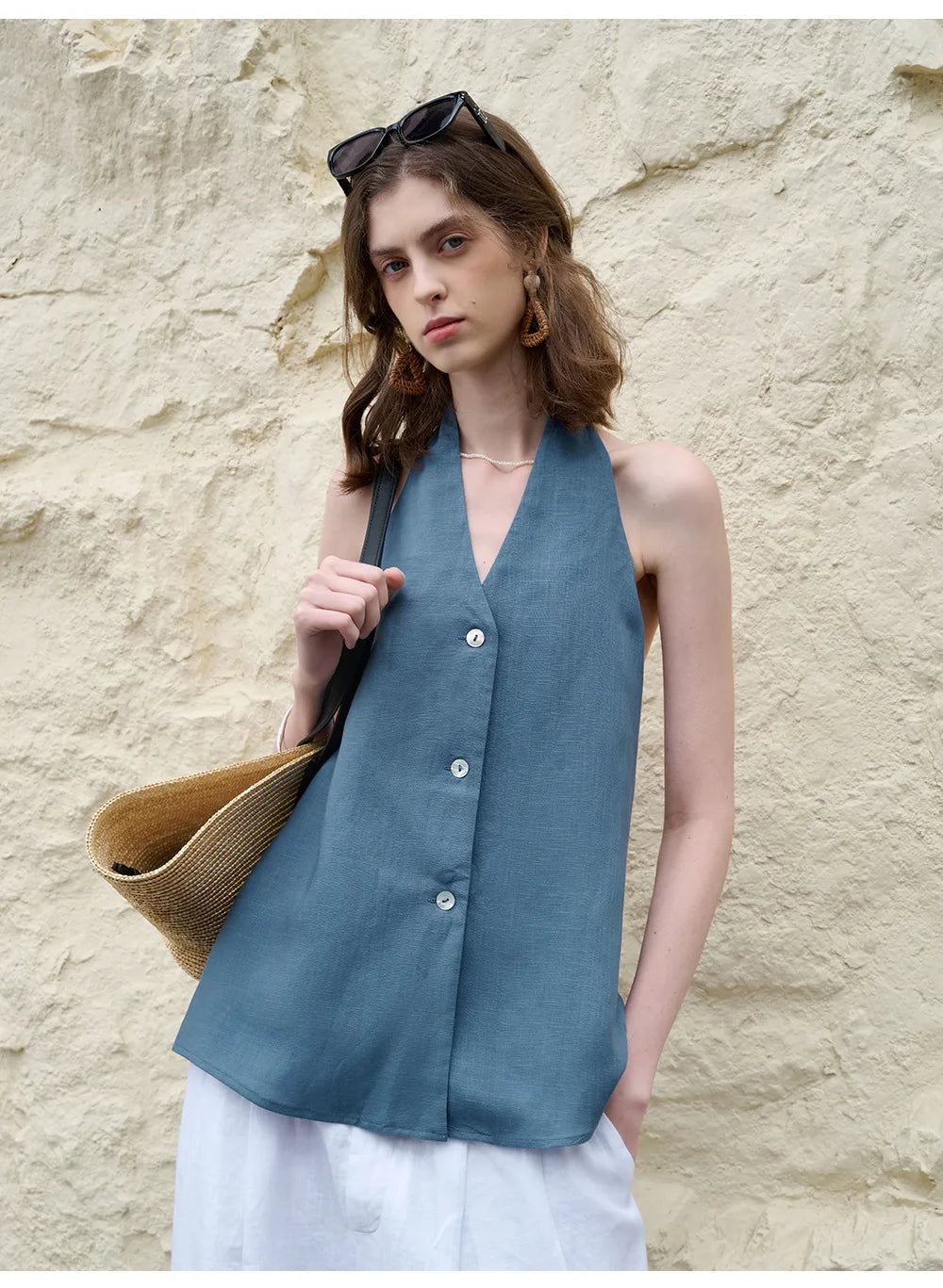 Duttini | Linen Halter Waistcoat Top for Women