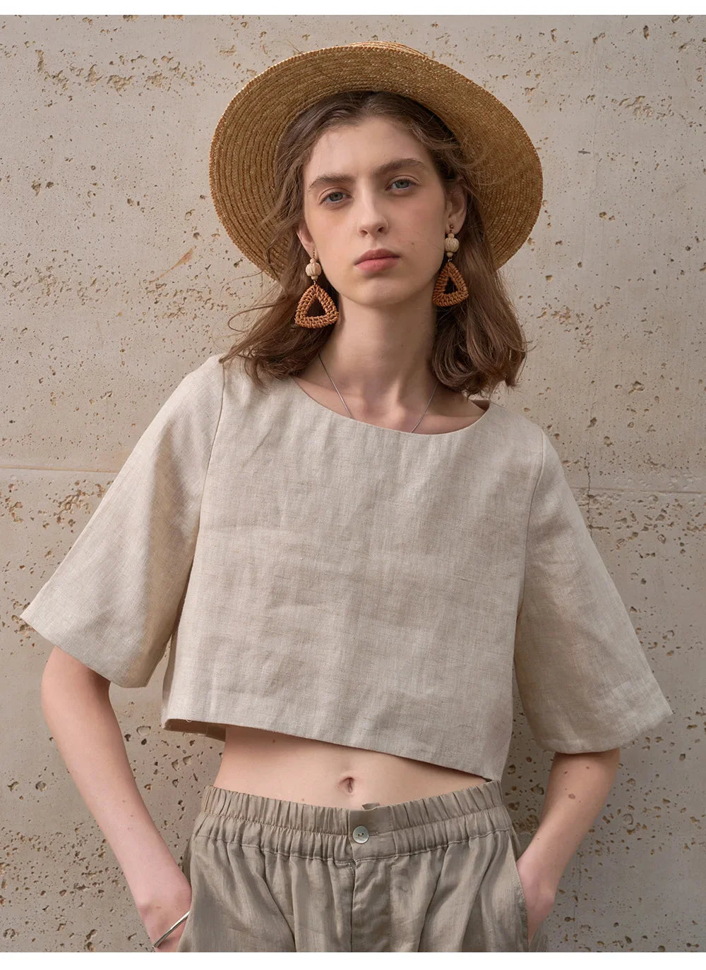 Duttini | Boxy Linen Crop Top