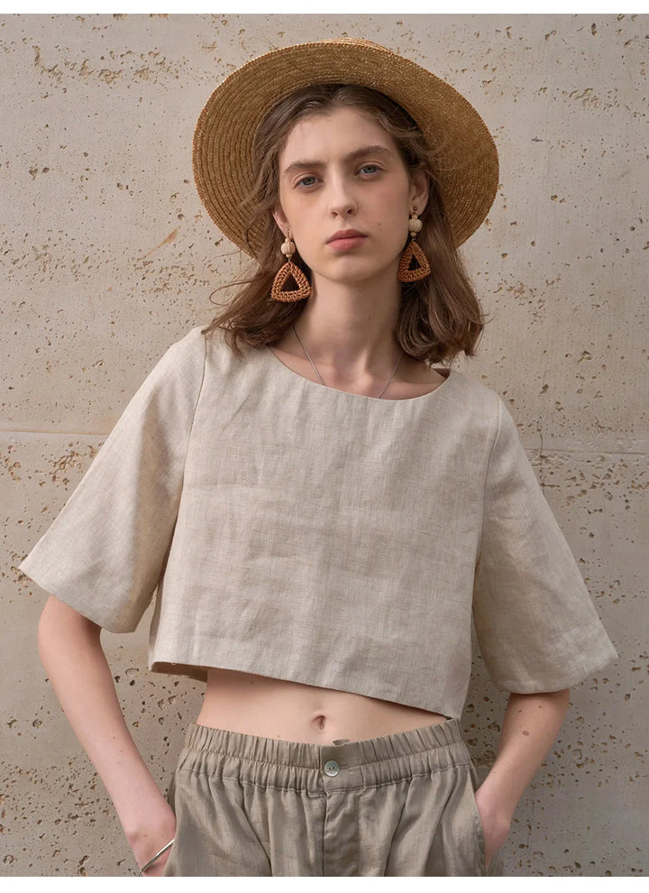 Duttini | Boxy Linen Crop Top