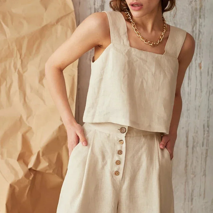 Duttini | Square Neck Linen Crop Tank