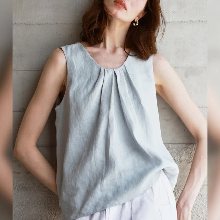 Duttini | Gathered Pleat Linen Tank Top