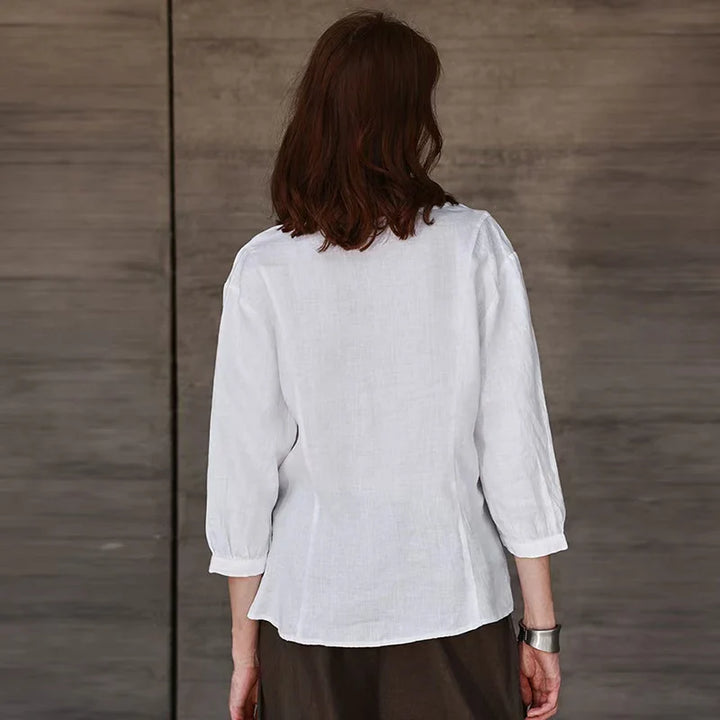 Duttini | Fitted V-Neck Linen Blouse for Women
