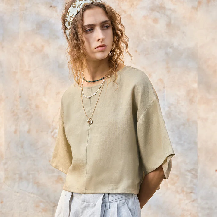 Duttini | Flared Sleeve Linen Pullover for Women