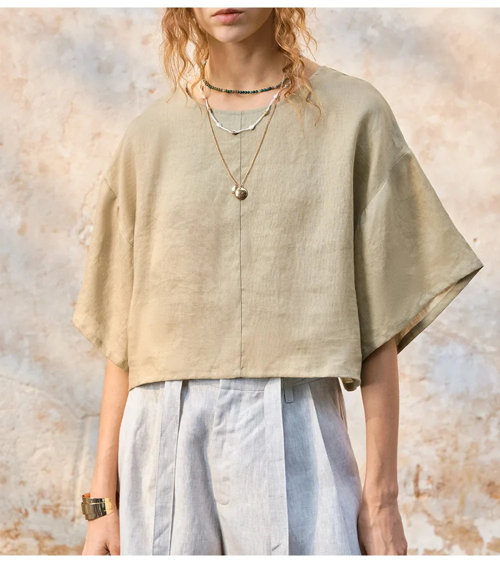 Duttini | Flared Sleeve Linen Pullover for Women