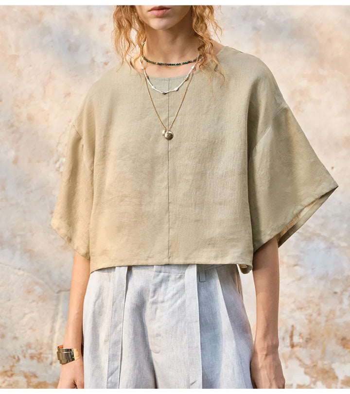 Duttini | Flared Sleeve Linen Pullover for Women