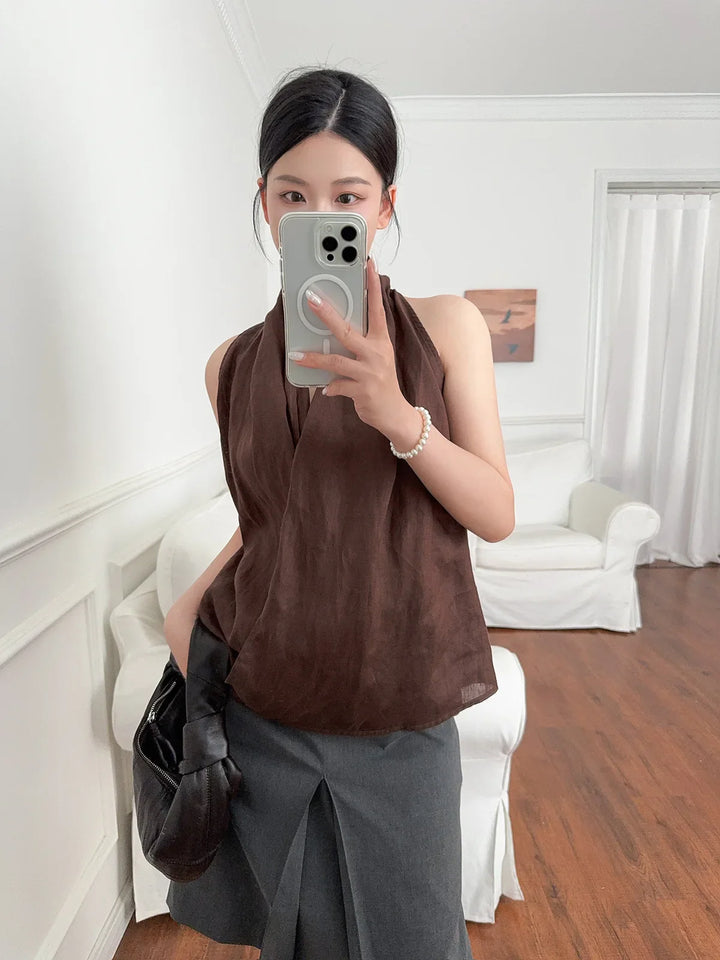 Duttini | Drape Linen Vest for Women in Natural