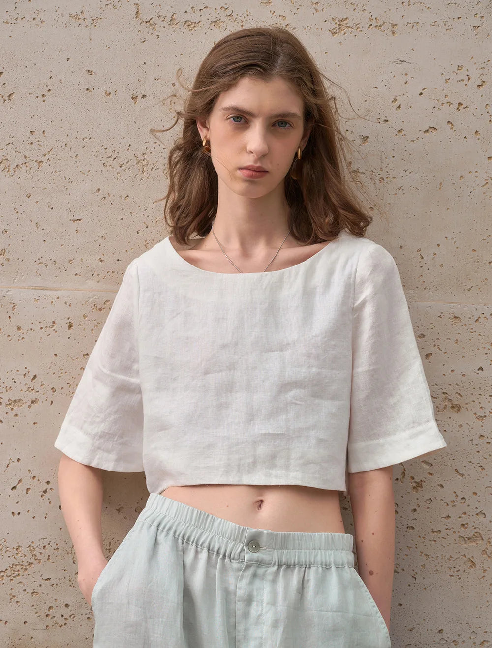 Duttini | Boxy Linen Crop Top