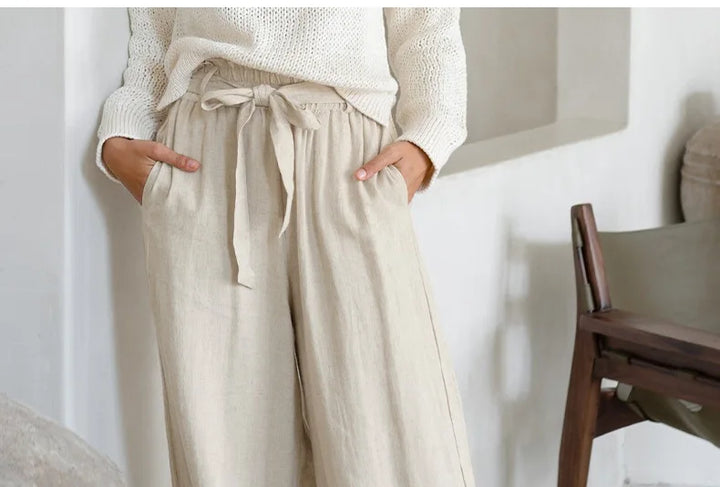Duttini | Linen Wide Leg Pant for Women in Ruffle Style