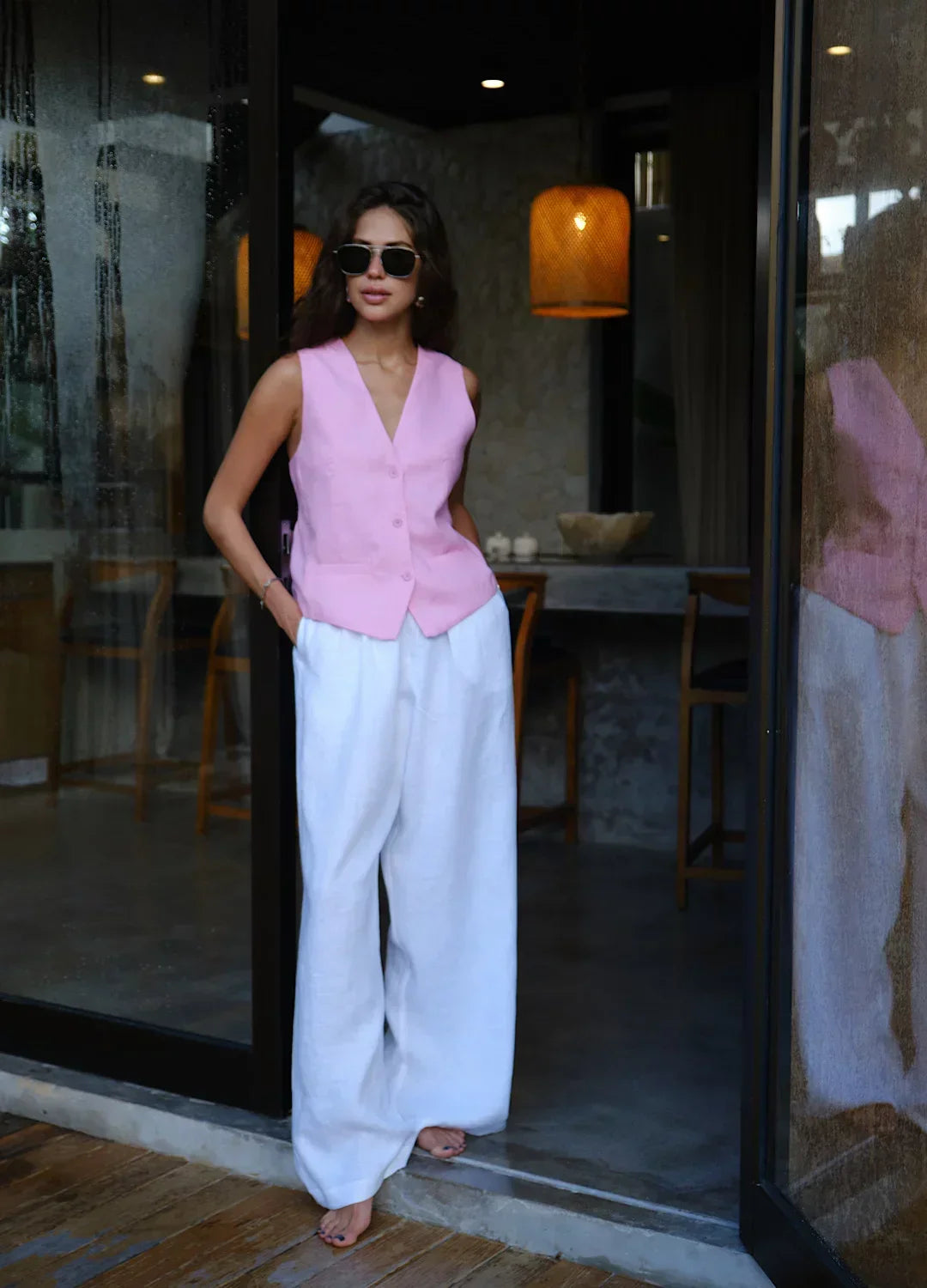 Duttini | Linen Wide-Leg Trousers for Women in Natural Color