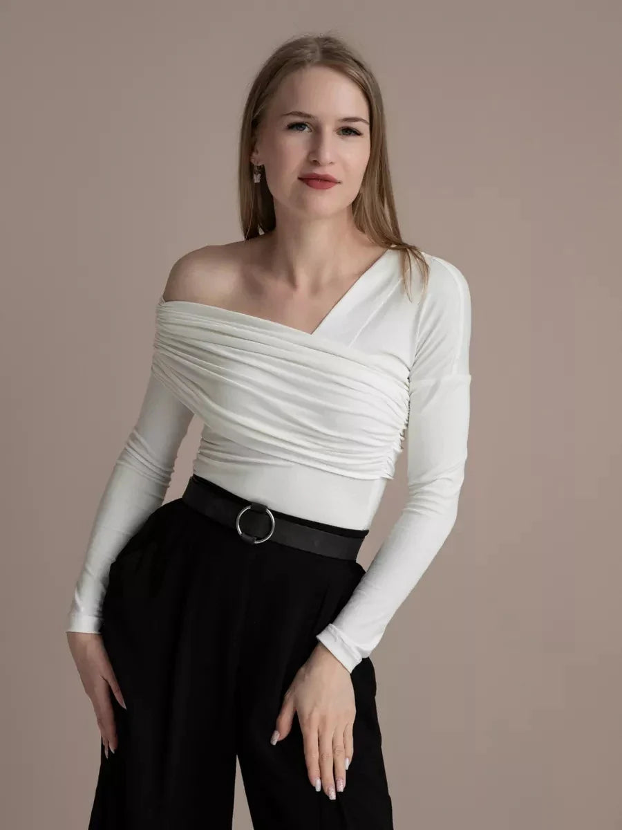 Duttini | Off-Shoulder Top for Women in Cotton Blend, Fitted, White