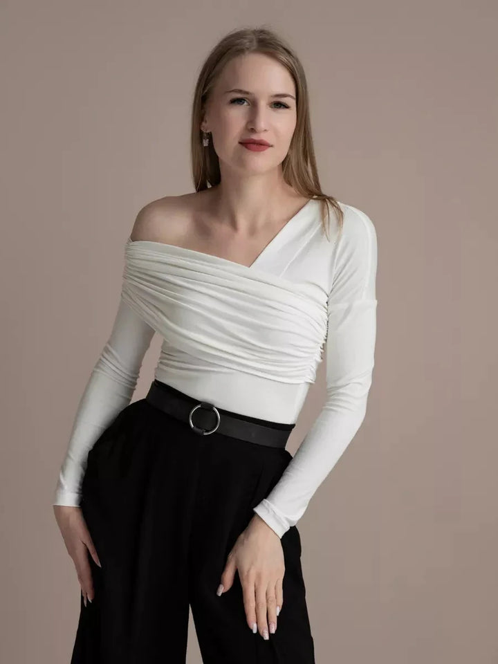 Duttini | Off-Shoulder Top for Women in Cotton Blend, Fitted, White