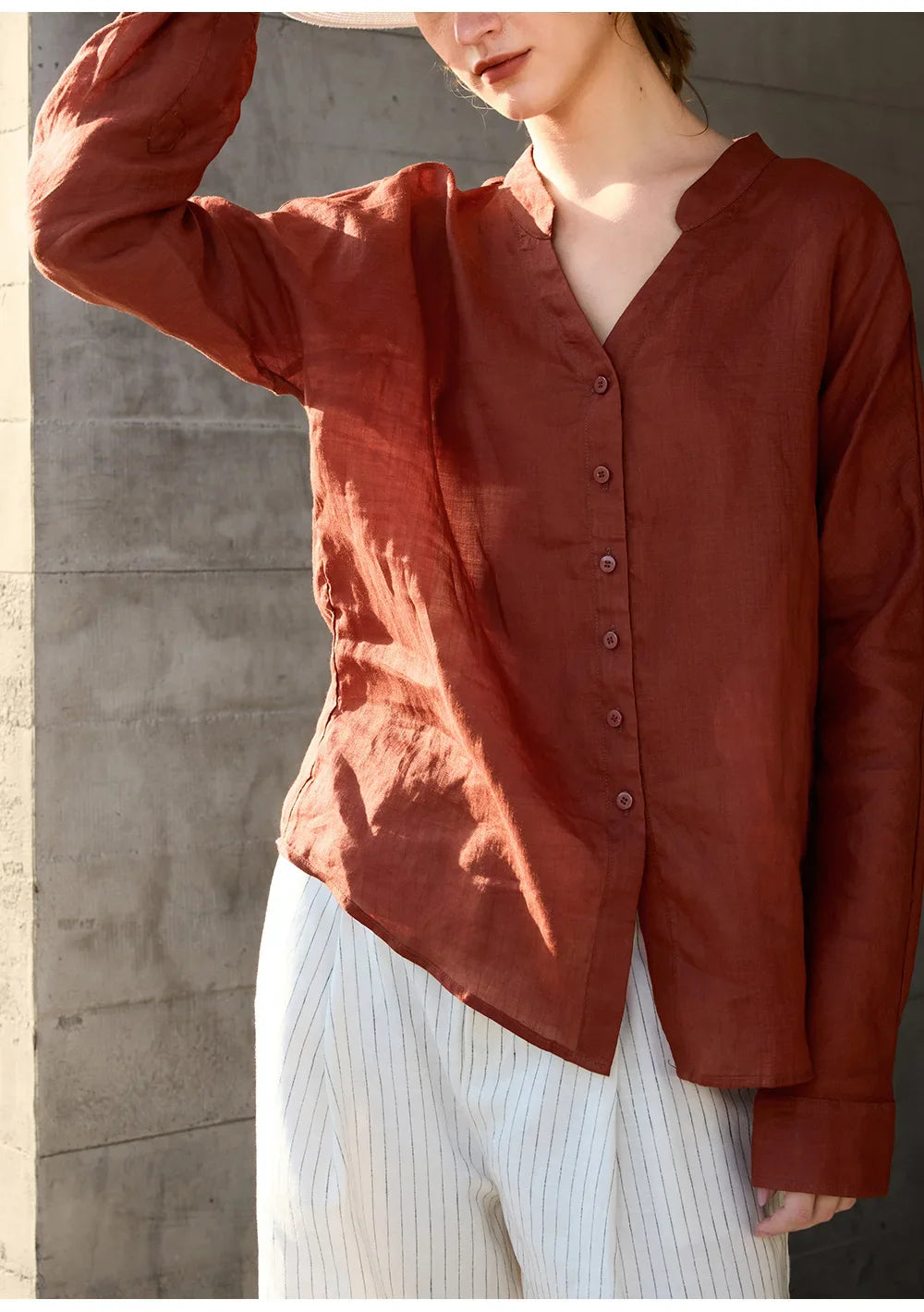 Duttini | Linen V-Neck Shirt for Women