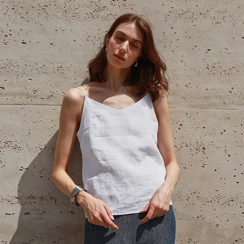 Duttini | Linen V-Neck Camisole Top for Women