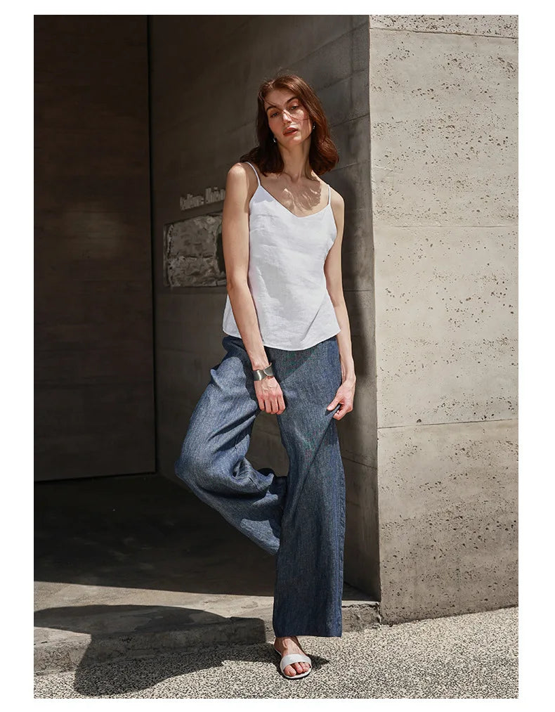 Duttini | Linen V-Neck Camisole Top for Women