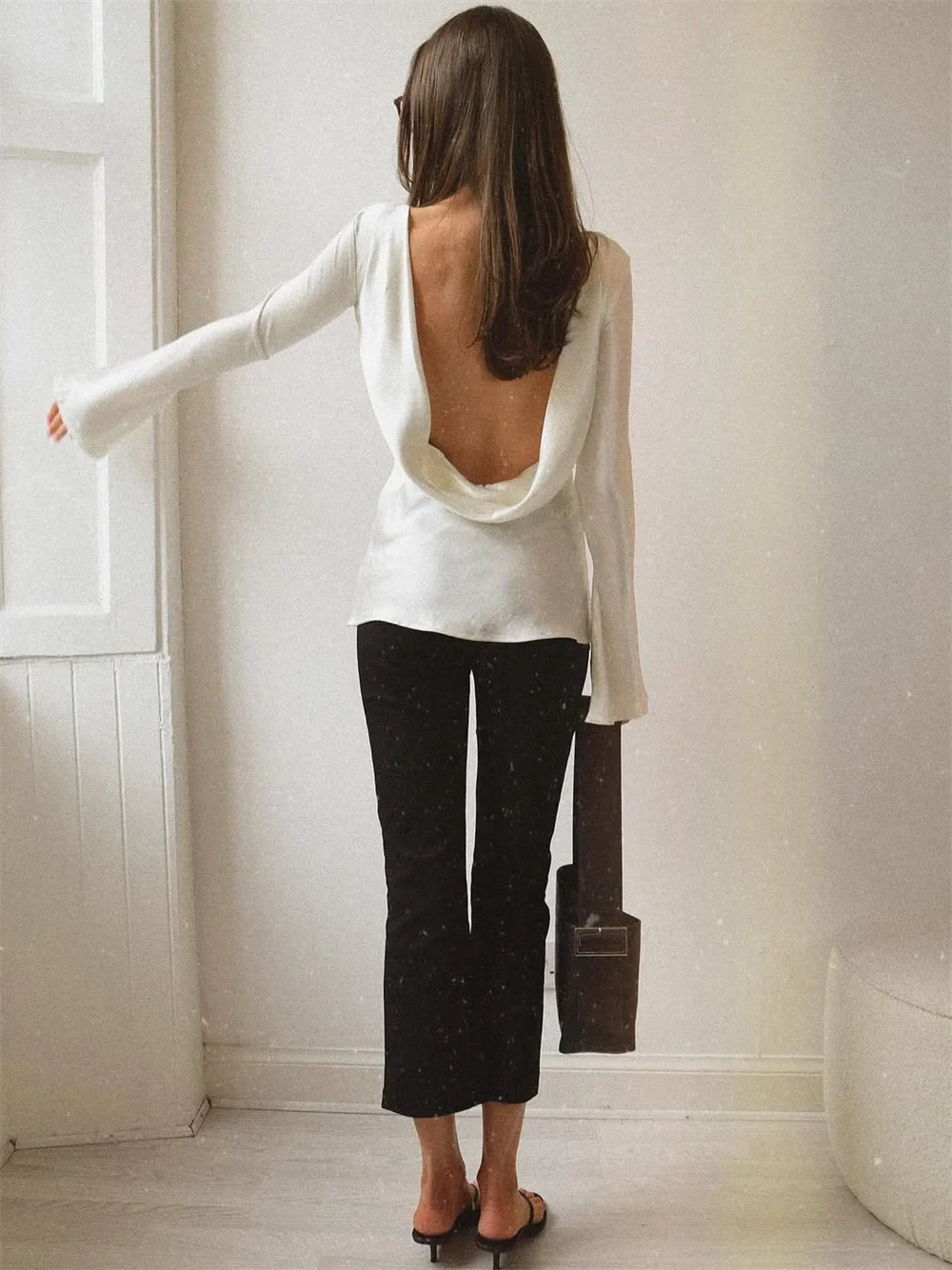 Duttini | Satin Long Sleeve Bell Cuff Top for Women in Elegant Style