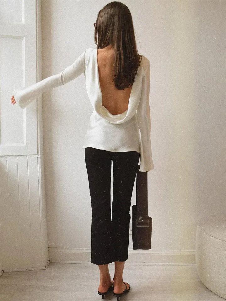 Duttini | Satin Long Sleeve Bell Cuff Top for Women in Elegant Style