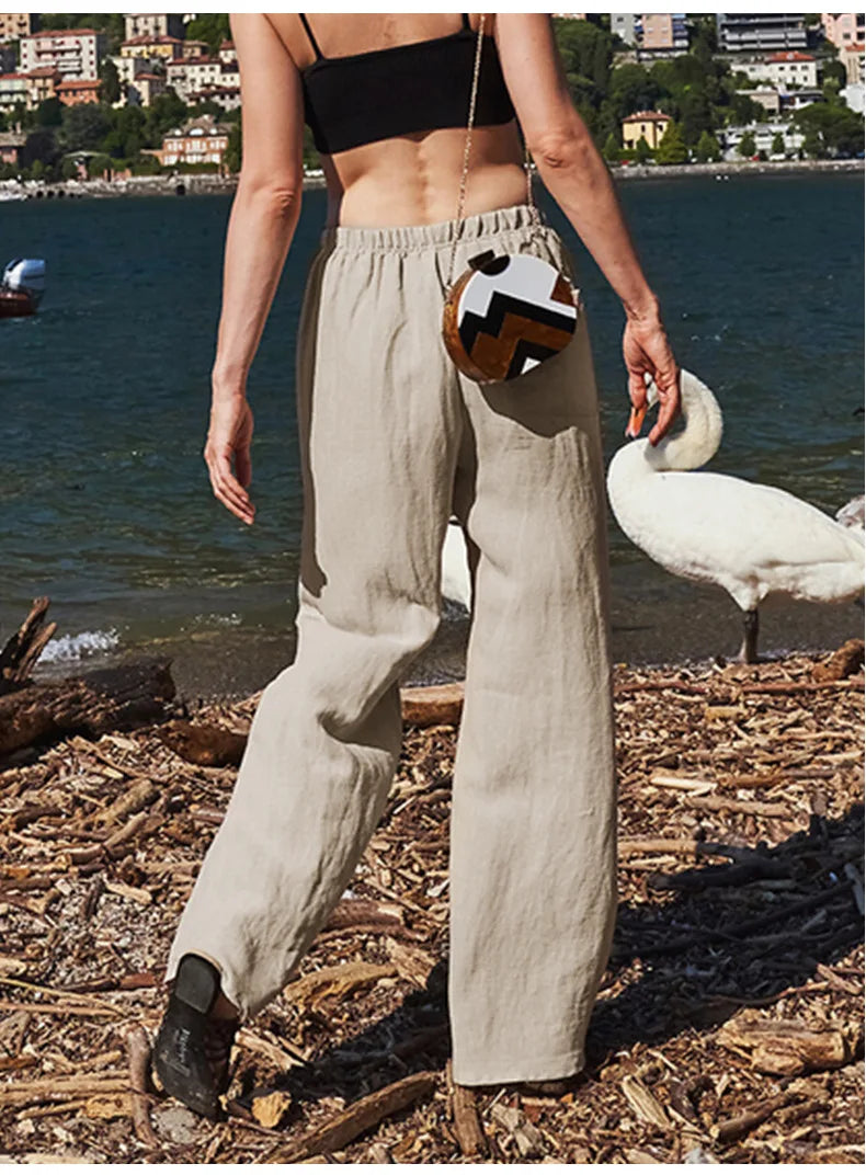 Duttini | Wide Leg Linen Pant for Women in Beige