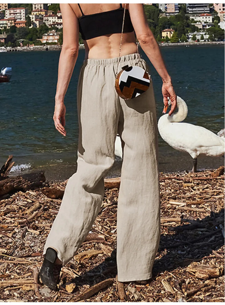 Duttini | Wide Leg Linen Pant for Women in Beige