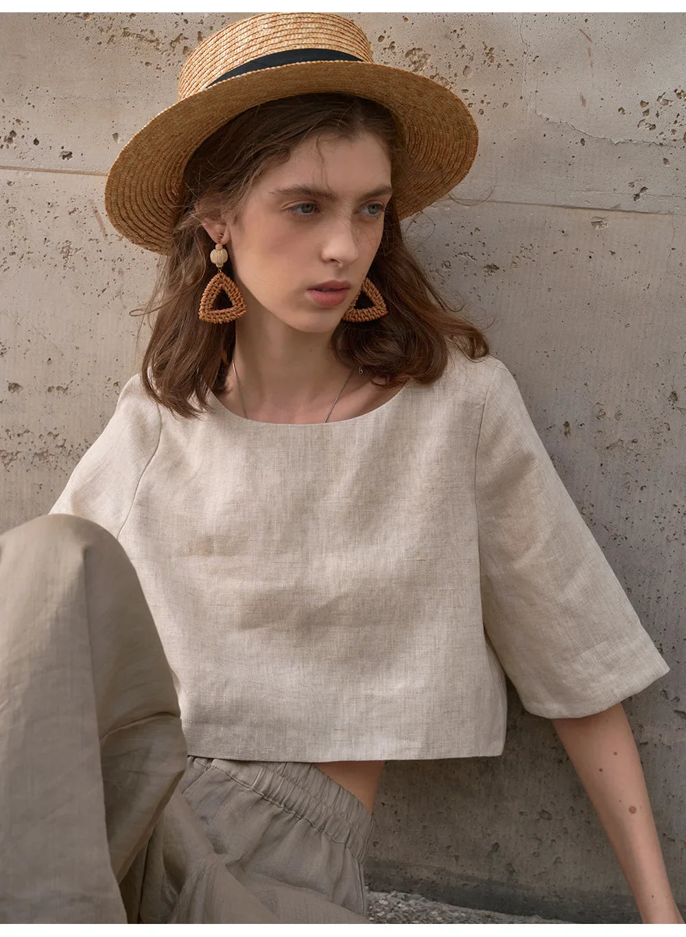Duttini | Boxy Linen Crop Top