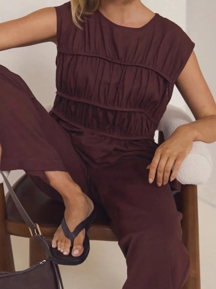 Duttini | Ruched Cap Sleeve Peplum Top for Women