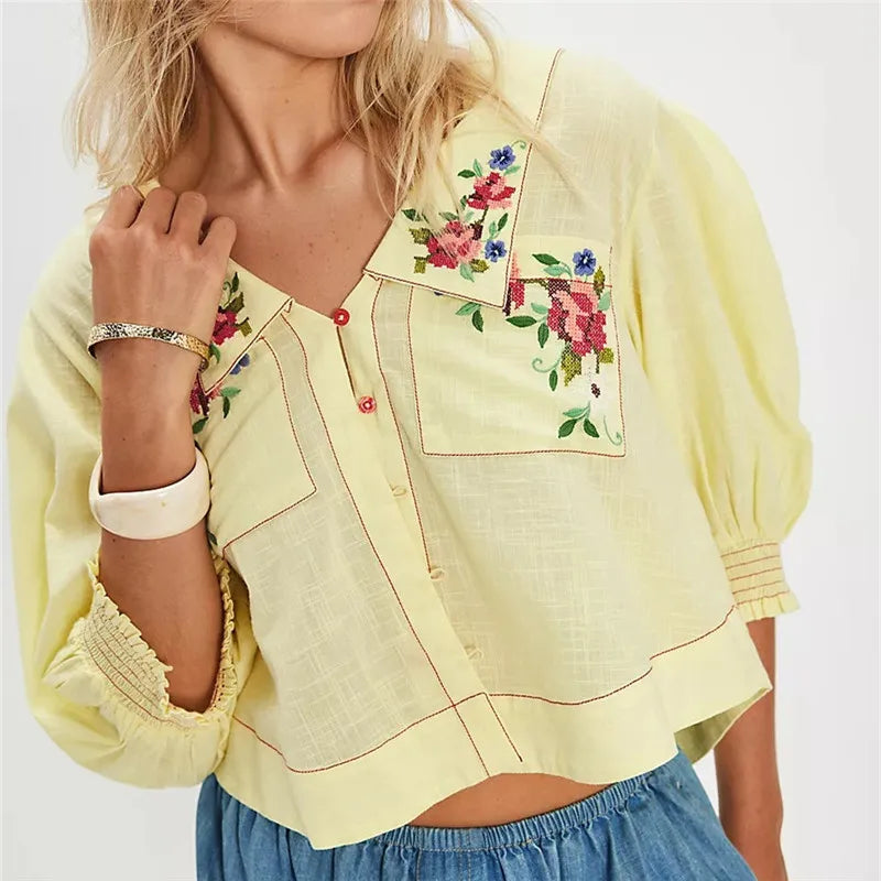 Duttini | Floral Embroidered Crop Blouse for Women