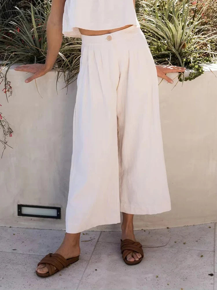 Duttini | Pleated Linen Culotte Pant for Women