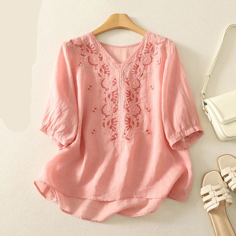 Duttini | V-Neck Cotton Blouse for Women in White