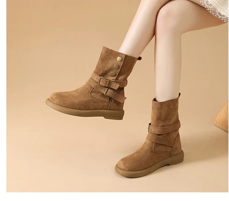 Duttini | Suede Buckle Ankle Boots