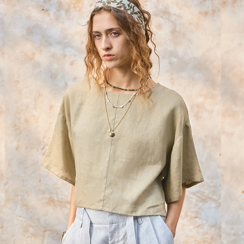 Duttini | Flared Sleeve Linen Pullover for Women