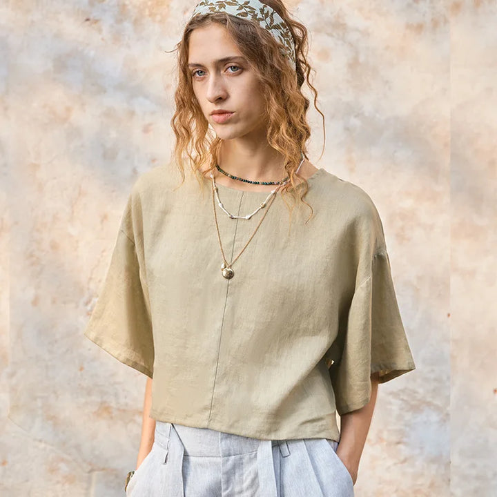 Duttini | Flared Sleeve Linen Pullover for Women