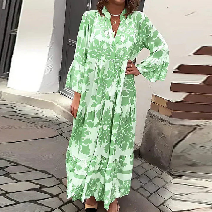 Duttini | Boho Flowy Printed Draped Maxi Dress Casual