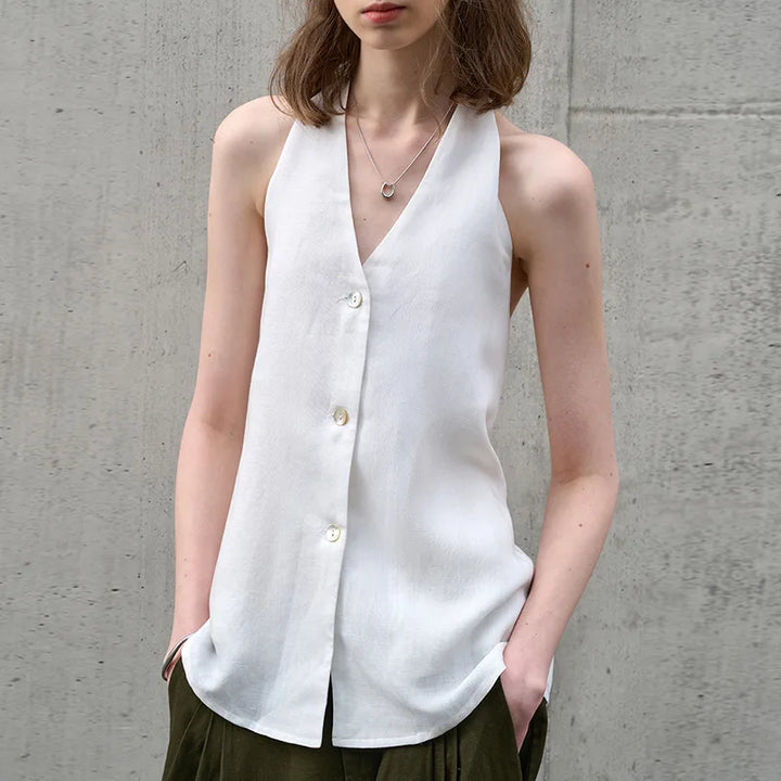 Duttini | Linen Halter Waistcoat Top for Women