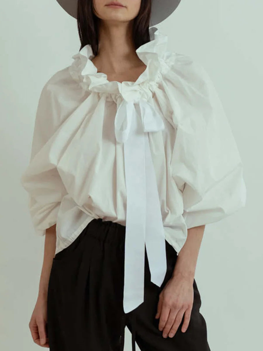 Duttini | Puffed Cotton Blouse for Women in White