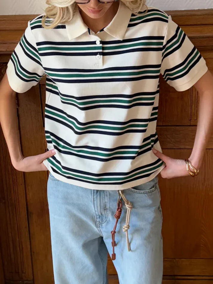 Duttini | Stripe Polo Tee for Women in Cotton Blend