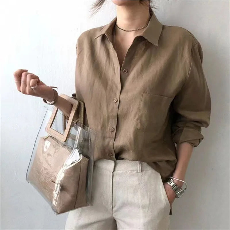 Duttini | Soft Linen Open Collar Shirt