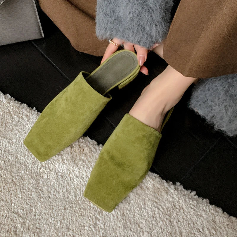 Duttini | Leather Croc-Embossed Low Heel Mules