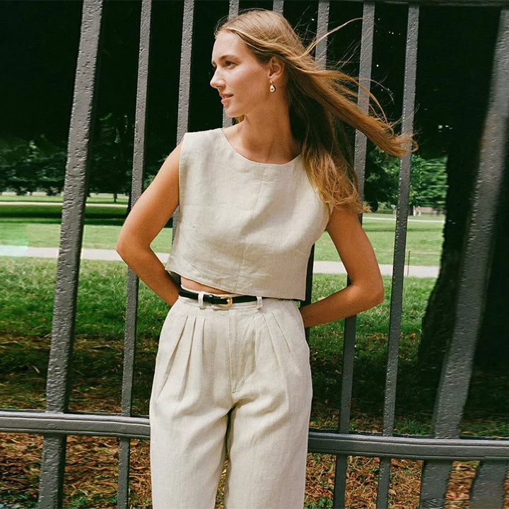 Duttini | Linen Crop Top for Women in White