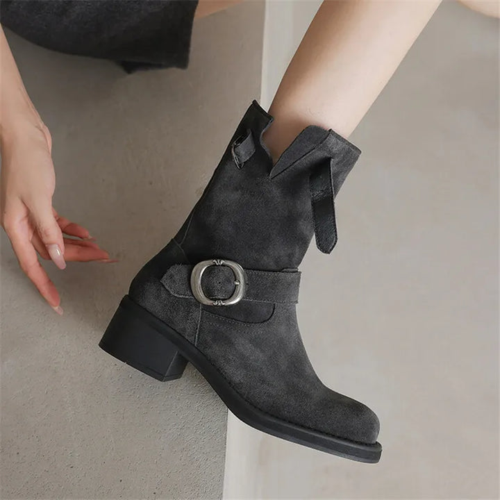 Duttini | Suede Buckle Boots in Black
