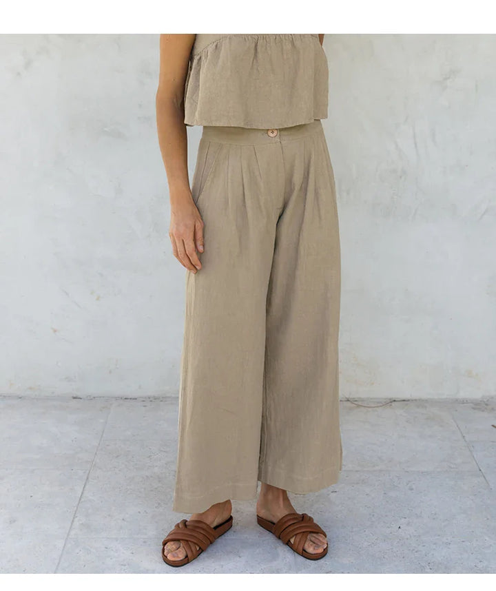 Duttini | Pleated Linen Culotte Pant for Women