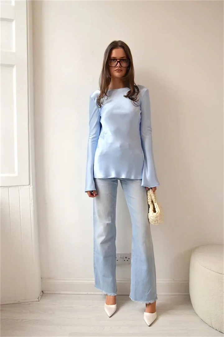 Duttini | Satin Long Sleeve Bell Cuff Top for Women in Elegant Style